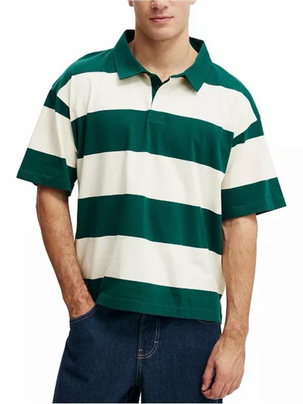 Cotton On Men's Cropped Fit Short-Sleeve Polo Shirt | Evergreen/Creampuff | XL